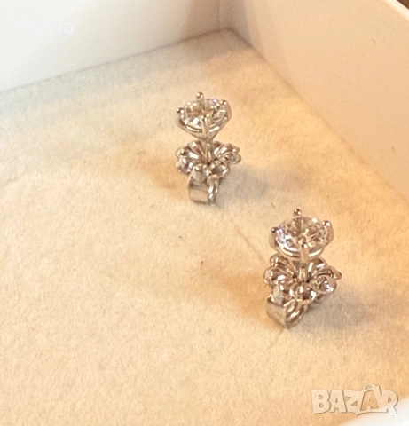Дамски обеци бяло злато и диаманти