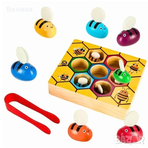 Дървена образователна играчка Пчелички с медена пита Монтесори, снимка 3 - Образователни игри - 50802975