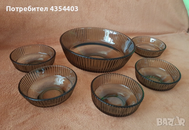 Стъклен сервиз – 6 малки купички и 1 голяма купа, снимка 5 - Сервизи - 53713904