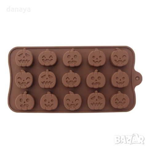 6112 Силиконова форма за бонбони и шоколад Хелоуин тикви, 15 гнезда, снимка 2 - Форми - 51628013