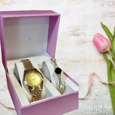 Луксозен подаръчен комплект дамски часовник и гривна, снимка 4 - Подаръци за жени - 49435234