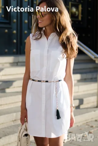 Бяла ленена рокля PIAZZA ROMA Италия, снимка 15 - Рокли - 49875164