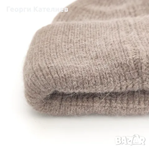 Бежова дамска шапка с подгъв ангора Код на продукта:DASH-001-4, снимка 2 - Шапки - 48110136