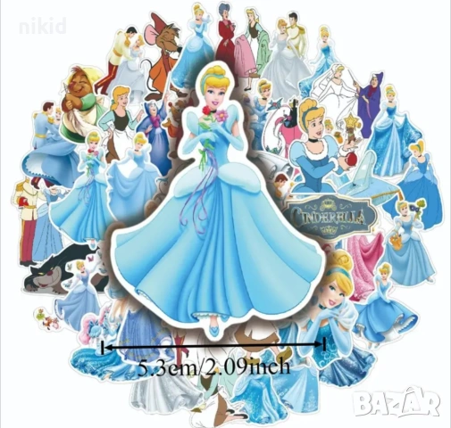 50 бр Пепеляшка Cinderella самозалепващи лепенки стикери украса картонена торта ръчна изработка, снимка 2 - Други - 53852711