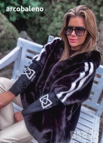 Черно дамско кожено яке от премиум вълна с ангора, снимка 2 - Якета - 52669049