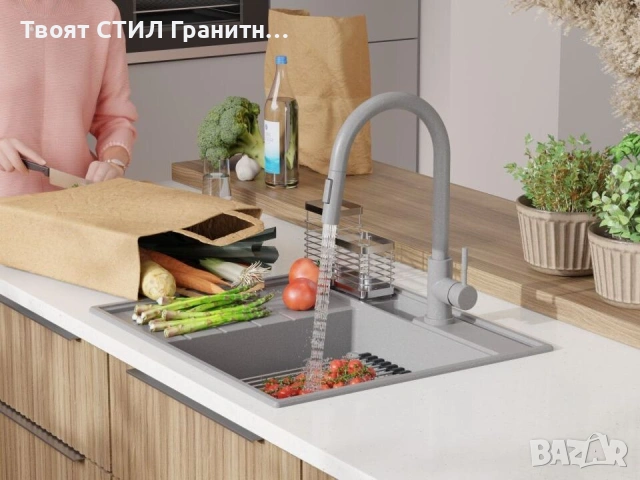 Сив гранитна кухненска мивка Сидни 620-45 Pocket Ergo Multilevel, снимка 10 - Мивки - 53813034