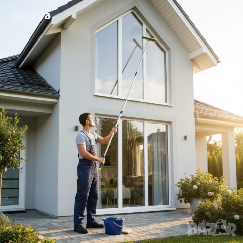 6440 Супер дълга стъклочистачка с телескопична дръжка и гъба, 3 метра, снимка 3 - Мопове, кофи, четки и метли - 53558433