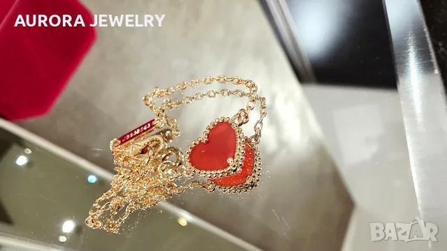 Van Cleef & Arpels VCA Rose Gold Red Carnelian Sweet Heart Дамска Гривна, снимка 7 - Гривни - 56220149