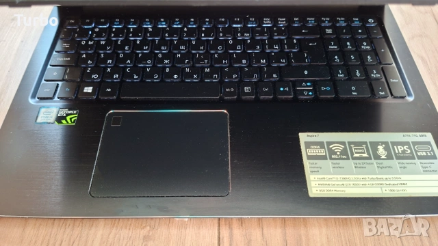 15.6' IPS Acer Aspire 7 Core i5-7300HQ/GTX 1050Ti 4GB GDDR5/12GB/512GB, снимка 9 - Лаптопи за игри - 53419834