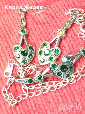 ПОСРЕБРЕНО НЕЖНО КОЛИЕ и ОБЕЦИ със ЗЕЛЕНИ КАМЪНИ ОЛИВИН 21665, снимка 3 - Бижутерийни комплекти - 32525204