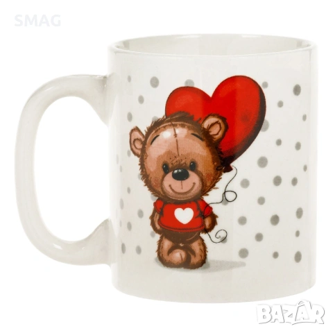 Мини керамична чаша с мече и сърце балон – бяла 125 мл_1229676, снимка 2 - Чаши - 53414409