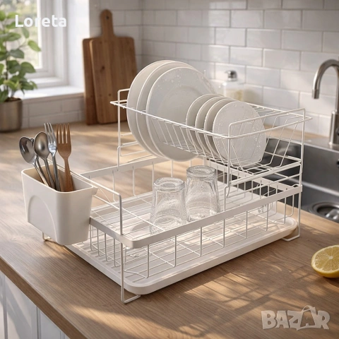 Сушилник за съдове Rosberg 2 нива, поставка за прибори и чинии