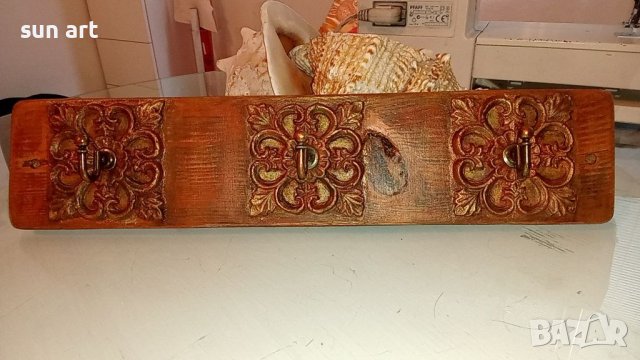дървена закачалка с орнаменти в оранжево , снимка 7 - Декорация за дома - 41062256