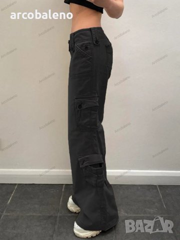 Дамски карго панталони с нестандартен дизайн в ретро стил с голям джоб и широк колан, 2цвята, снимка 7 - Панталони - 41776500