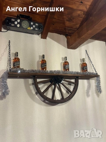 Лампа рафт-етажерща от колело на каруца, снимка 17 - Лампи за стена - 32540271