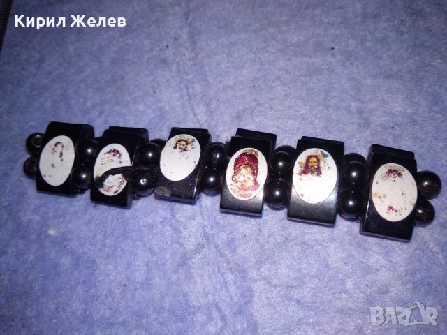СТАРА ГРИВНА от ШЛИФОВАНИ КАМЪЧЕТА МАГНЕТИТ с ИКОНКИ РАЗТЕГЛИВА на ЛАСТИК ХЕНД МЕЙД БИЖУ 37093, снимка 4 - Гривни - 40415137