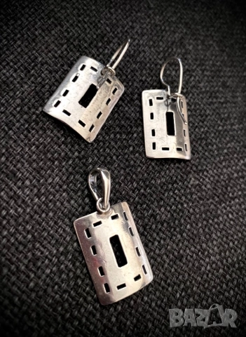 Български комплект сребро 925 обици и висулка, снимка 4 - Колиета, медальони, синджири - 52044634