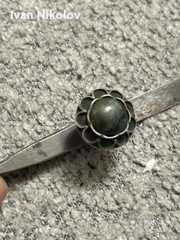 Дамски сребърен пръстен с нефрит, ръчна изработка, снимка 2 - Пръстени - 52932048