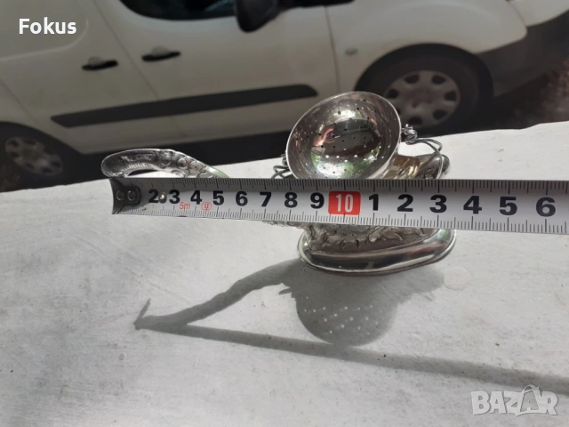 Стара антикварна сребърна цедка за чай с дракон - маркировки, снимка 5 - Антикварни и старинни предмети - 53327569