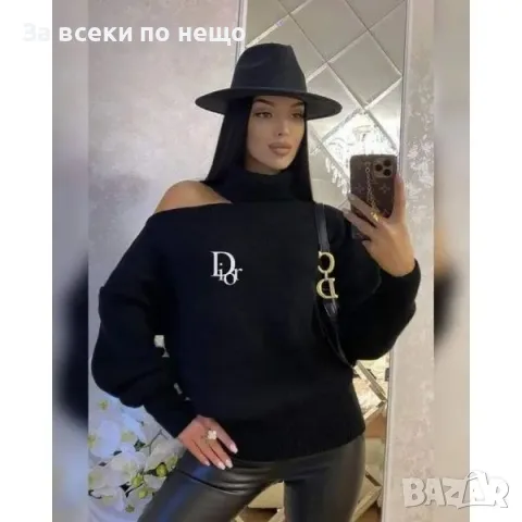 Christian Dior Дамски Черен Машинно Плетен Пуловер С Дълъг Ръкав Код VAL-2