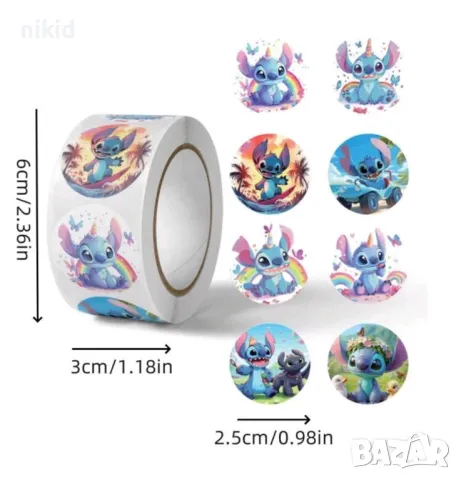 100 бр Стич Stitch пастелни малки самозалепващи лепенки стикери за ръчна изработка за подарък, снимка 2 - Други - 48761147