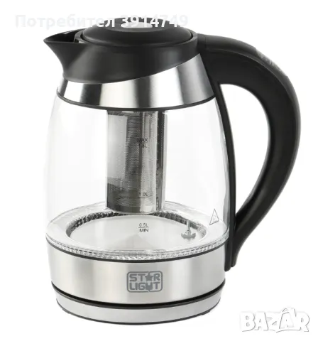 Електрическа кана, 2200W, 1.8л, температурен контрол, LED термо индикатор, стъкло / инокс, *НОВА*