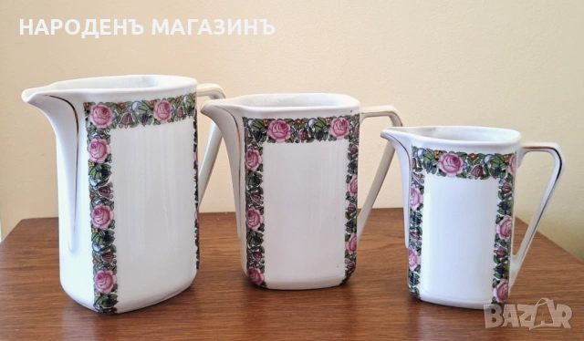 1931 г. Beyer & Bock - Нимски порцелан Комплект две кани кана латиера сервиз цветя