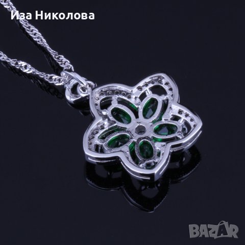 Сребърни обици и колие със смарагд и кристали, снимка 5 - Бижутерийни комплекти - 41303987