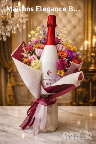 Луксозен Подарък - Вино с цветна аранжировка, снимка 2 - Подаръци за жени - 53746136