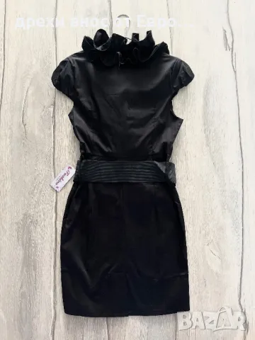 Елегантна черна рокля с колан, снимка 5 - Рокли - 50092145