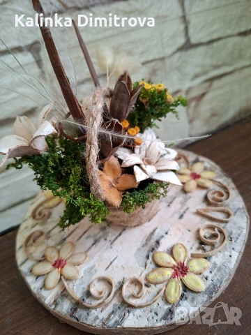 Декорация с цветя от брезова кора., снимка 3 - Декорация за дома - 53099884