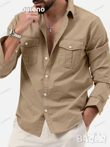 Нова мъжка горна риза с много джобове и дълги ръкави, 5цвята , снимка 7 - Ризи - 44840632