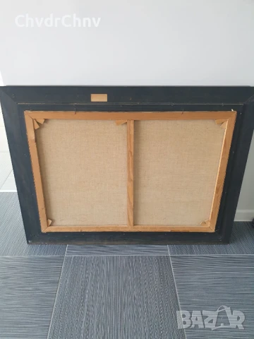 122х92см/стара голяма картина масло върху платно/пейзаж/къщи-кладенец/дървена рамка, снимка 12 - Картини - 51131307