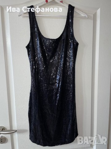 Разкошна нова черна къса  парти официална елегантна коктейлна рокля черни пайети, снимка 2 - Рокли - 42729967