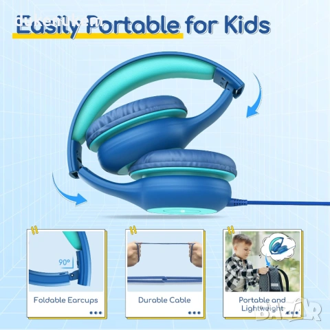 Детски слушалки с кабел и микрофон – ограничение 85/94 dB, сгъваеми, снимка 6 - Слушалки и портативни колонки - 53162597