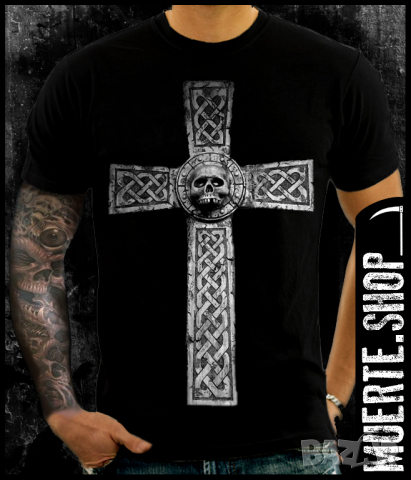 Тениска с щампа CELTIC SKULL CROSS