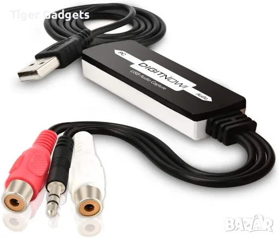 DIGITNOW USB 2.0 Audio Capture Card – касета към MP3/WAV, за Windows и Mac, снимка 3 - Кабели и адаптери - 56022991