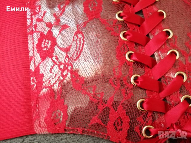 Червен дантелен корсет колан за талия със сатенени връзки , снимка 14 - Корсети, бюстиета, топове - 42050632
