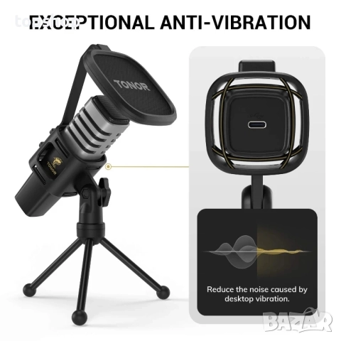 Нов TONOR USB микрофон за компютър, кардиоиден кондензаторен компютърен микрофон със статив, по