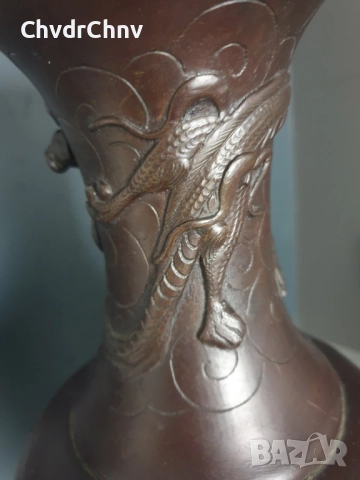45см-4кг стара китайска бронзова ваза /голяма/фигурална/с дракони-птици, снимка 4 - Антикварни и старинни предмети - 52495668