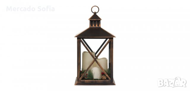 Коледен декоративен фенер Mercado Trade, LED свещи, Бронз , снимка 3 - Декорация за дома - 34731299