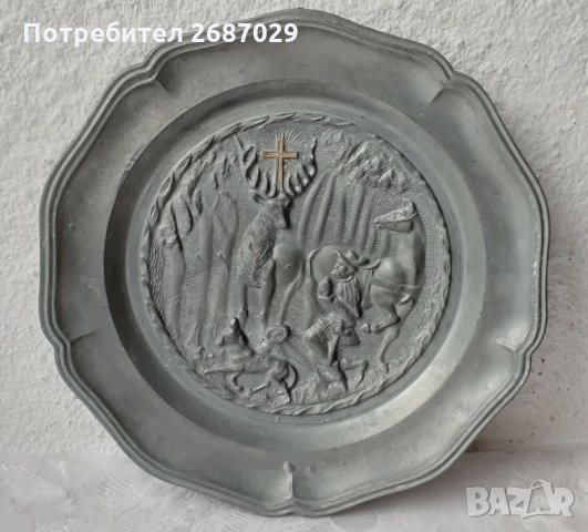 Релефно пано  - чиния  за стена с релефна сцена, кон елен кръст и др., снимка 2 - Пана - 35982128