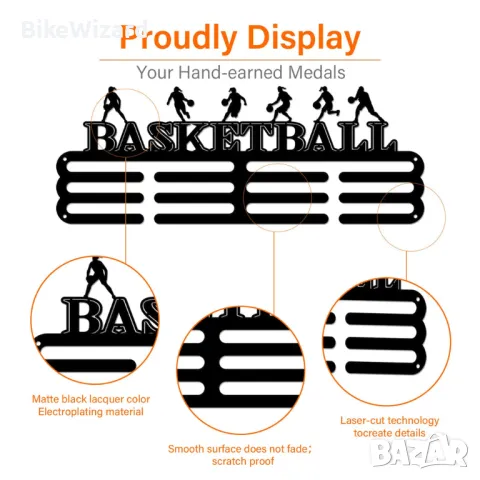 CREATCABIN метална стойка за медали по баскетбол basketball 40х15 см. НОВА , снимка 2 - Баскетбол - 47827219
