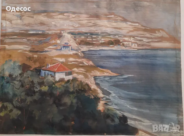 Стара картина гваш "Балчик" на художника Константин Георгиев- Щъркелов, снимка 7 - Антикварни и старинни предмети - 31260417