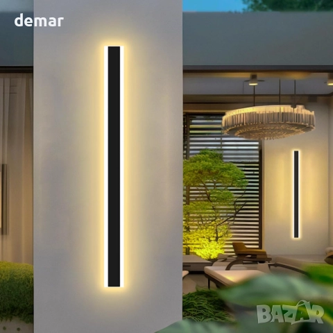 LED външна стенна лампа, димируема 80 см, 32 W, дистанционно, черна, снимка 3 - Лед осветление - 51856981