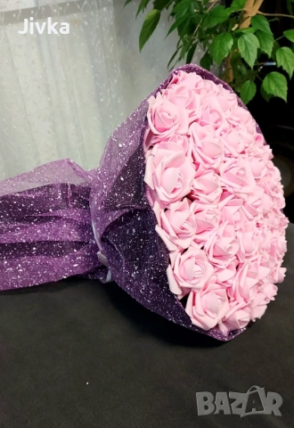 Вечен Букет от 51 рози от фоам, снимка 2 - Изкуствени цветя - 53433331