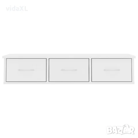 vidaXL Стенен рафт с чекмеджета, бял, 88x26x18,5 см, инженерно дърво, снимка 3 - Етажерки - 56147678