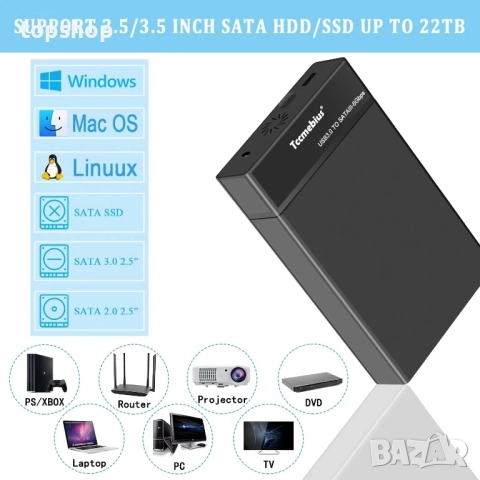 НОВА, ПРОВЕРЕНА Докинг станция за външен твърд диск Tccmebius, до 10TB, UASP, TCC-S8, снимка 4 - Твърди дискове - 51636355