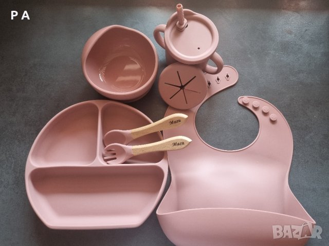 Персонализиран силиконов комплект за хранене от 6 част, снимка 12 - Прибори, съдове, шишета и биберони - 37548252
