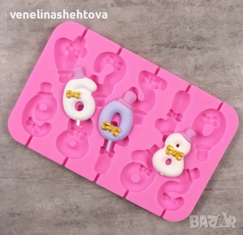 Happy цифри числа с панделка шапка силиконов молд форма за свещ за торта близалки, снимка 3 - Форми - 53633291